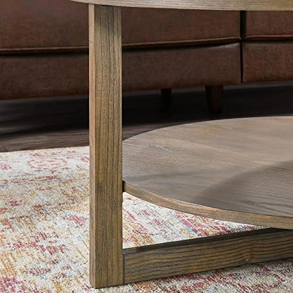 Round Solid Wood Coffee Table Yellowish Brown Q915783