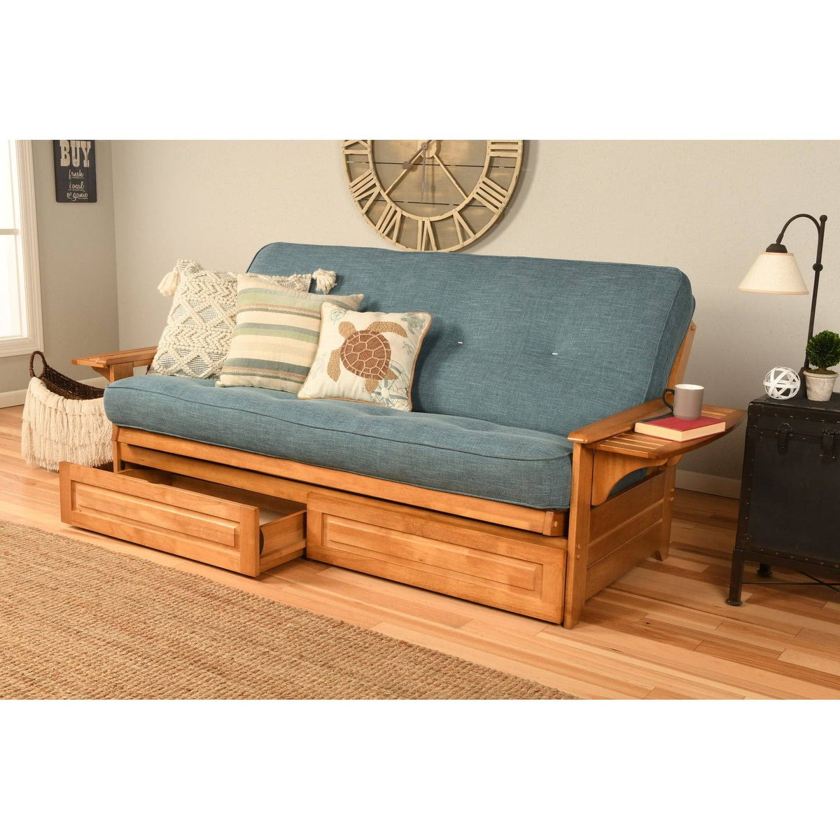 Butternut Futon Set with Storage Drawers and Mattress M1781
