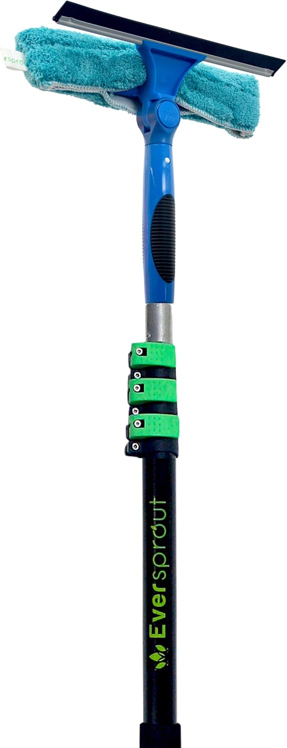 Swivel Squeegee and Microfiber Window Scrubber with Aluminum Extension Pole, 10-inch Blades Pack of 2 E4447