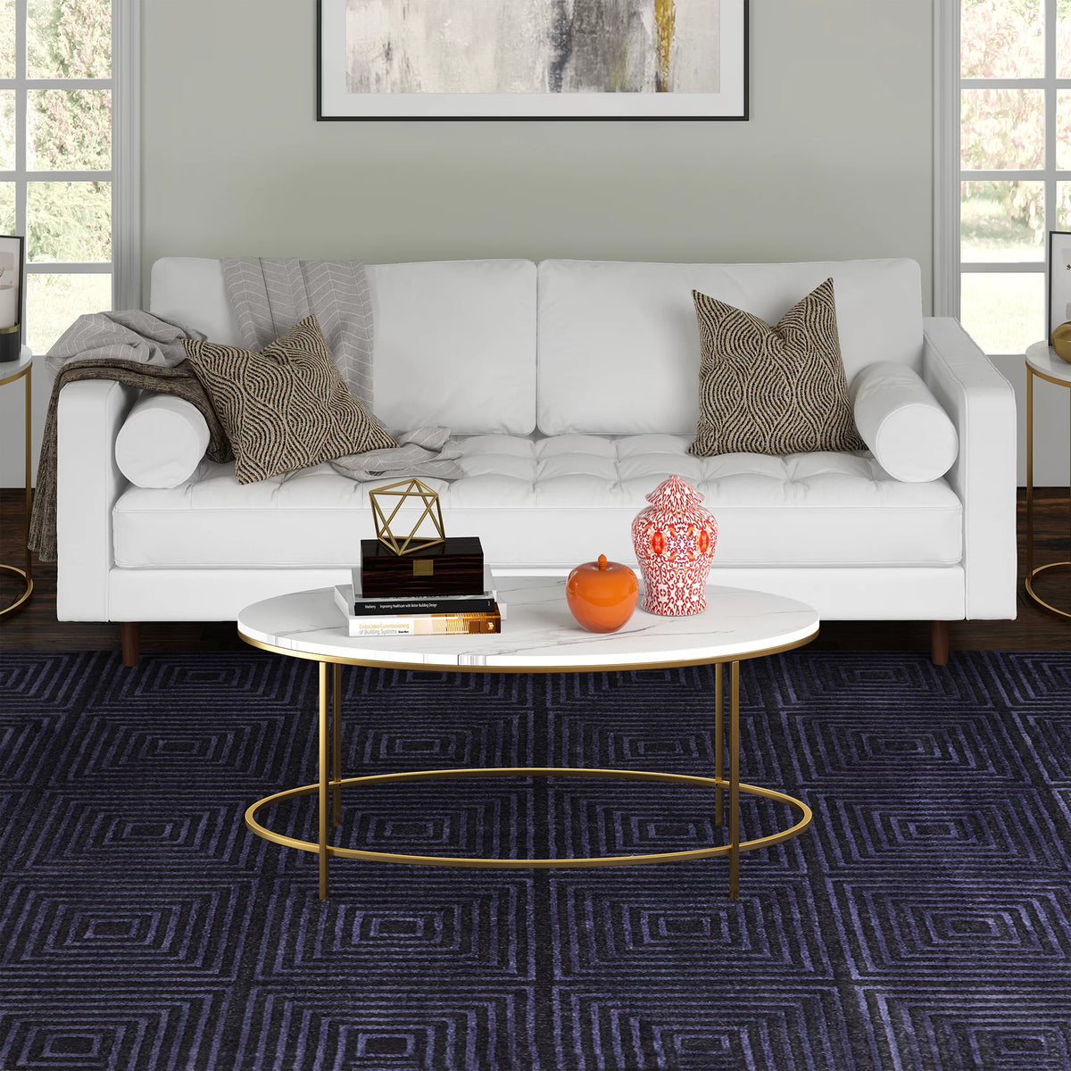 42" Wide Oval Coffee Table with Faux Marble Top H37309