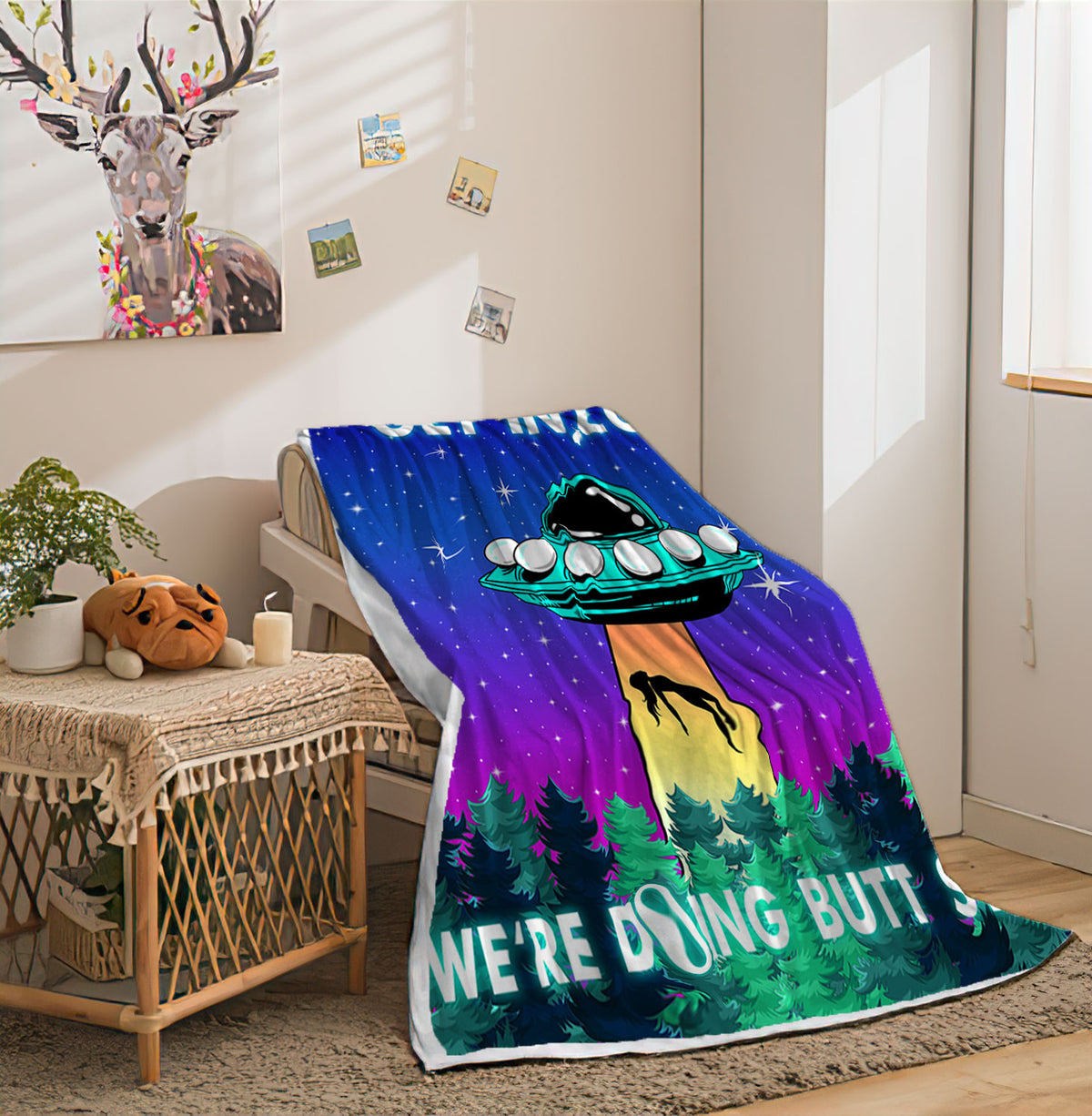 Purple Flannel Throw Blanket with Alien Print L50083
