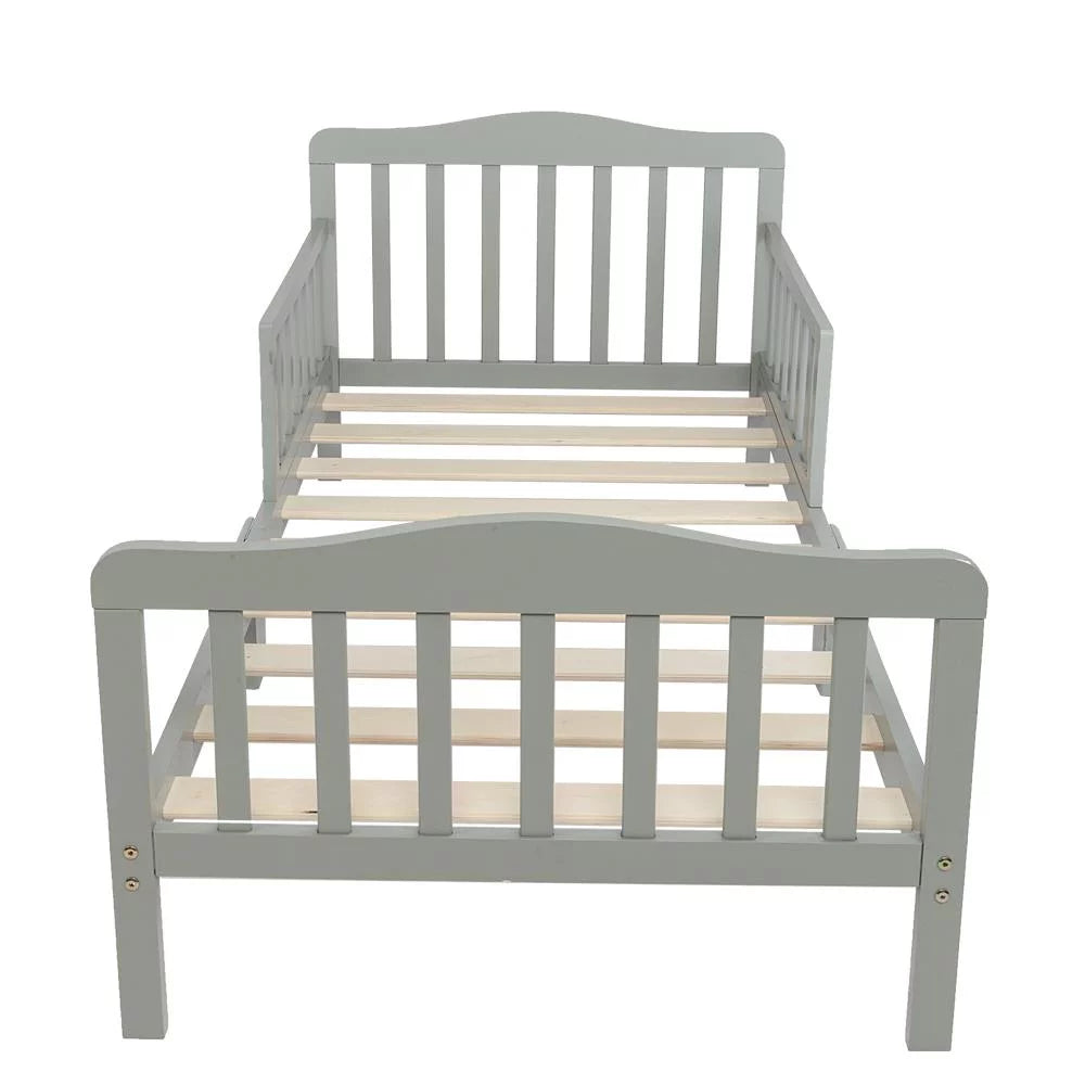 Gray Wood Toddler Bed with Guardrails Y14823