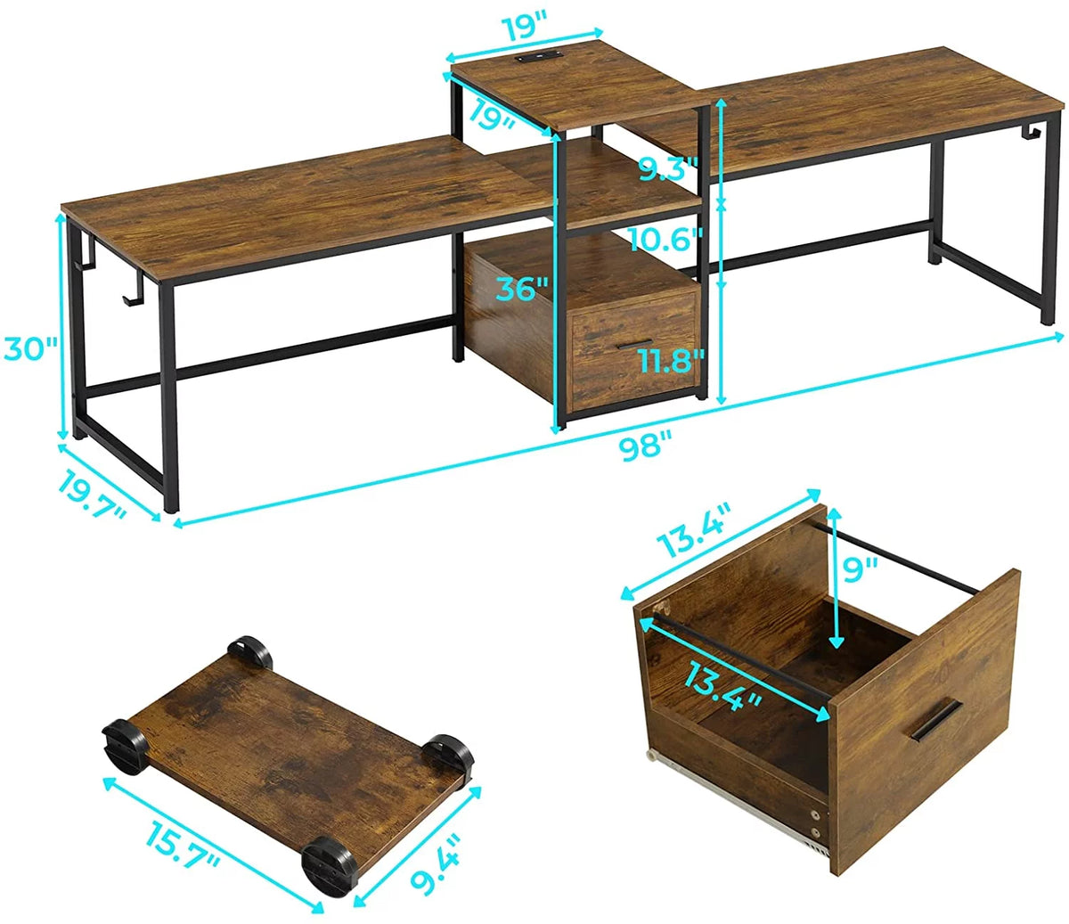Brown Computer Desk with File Drawer and USB Port E648771