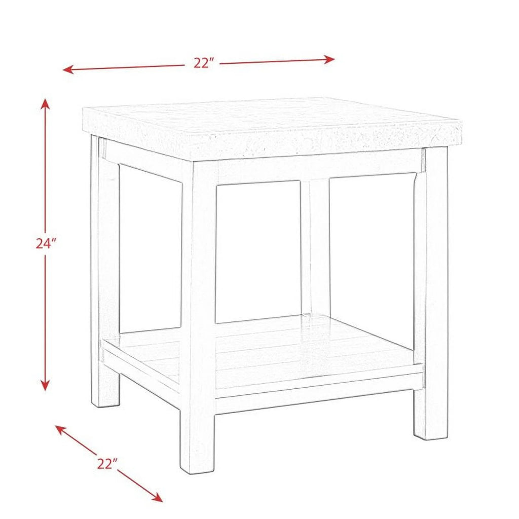 Square Wood End Table with Marble Top and Bottom Shelf in Espresso G4040