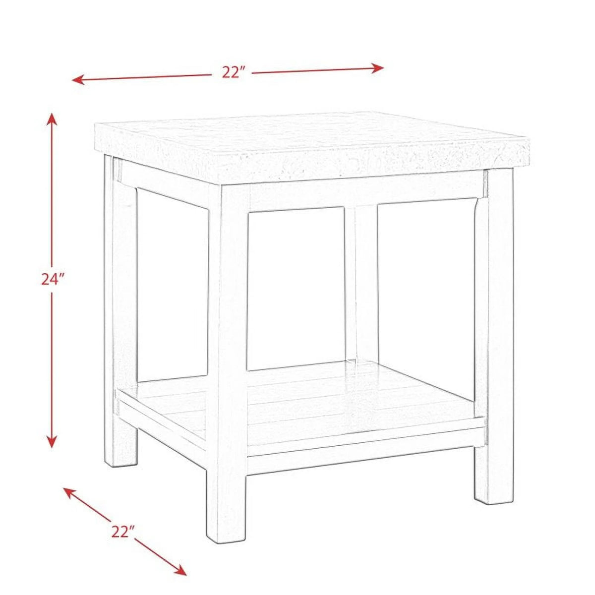 Square Wood End Table with Marble Top and Bottom Shelf in Espresso G4040