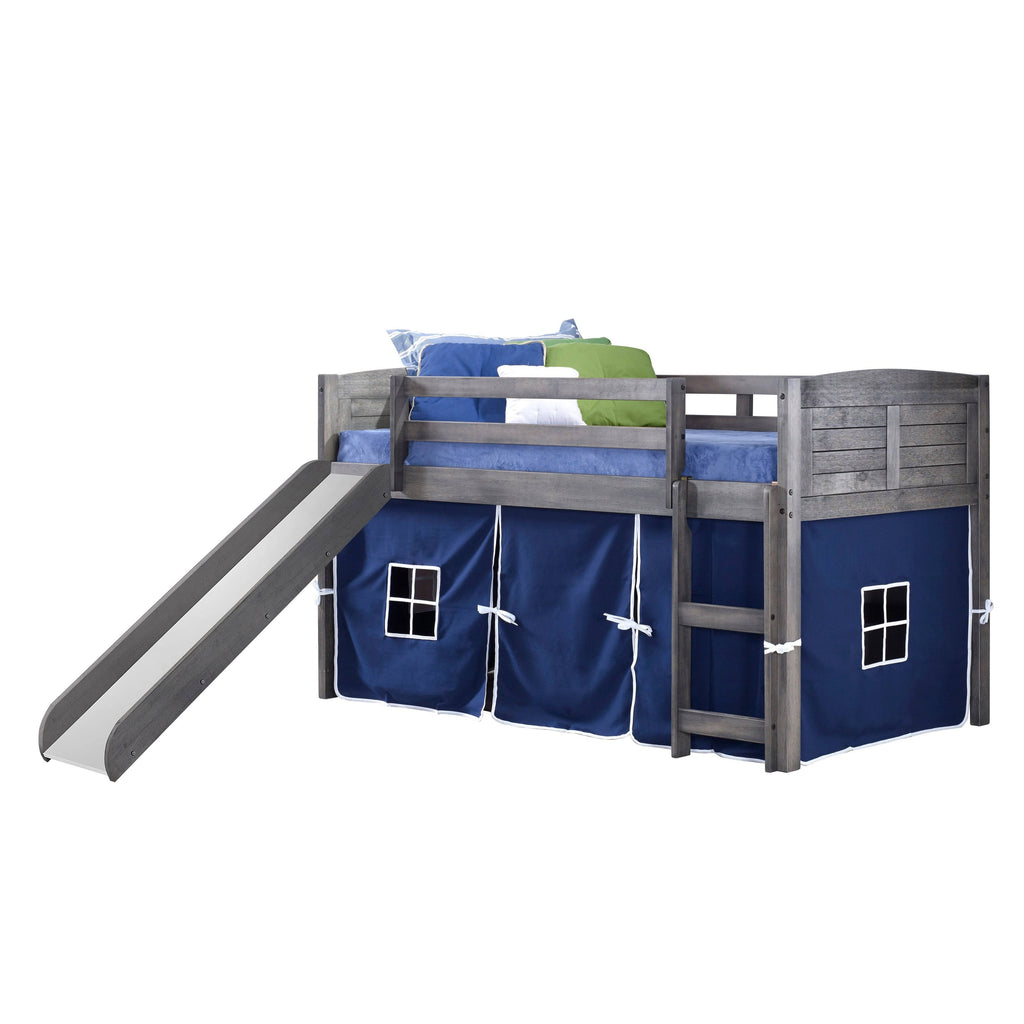 Twin Louver Low Loft with Slide and Zebra Tent Kit in Antique Grey Finish S294186