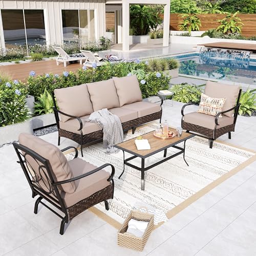 Extra Large 6 Pieces Patio Furniture Set with Fire Pit Table Z22758