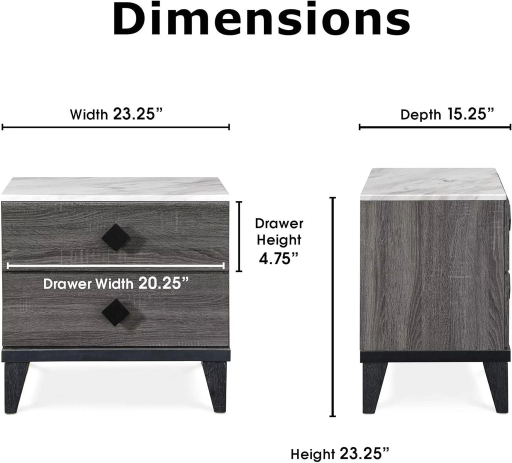 2 Drawer Gray Marble Top Side Table N906533