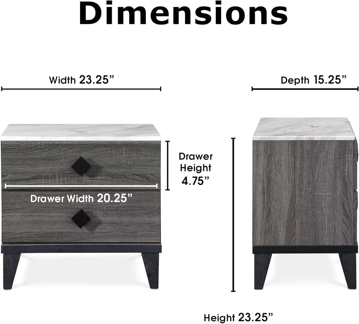 2 Drawer Gray Marble Top Side Table N906533