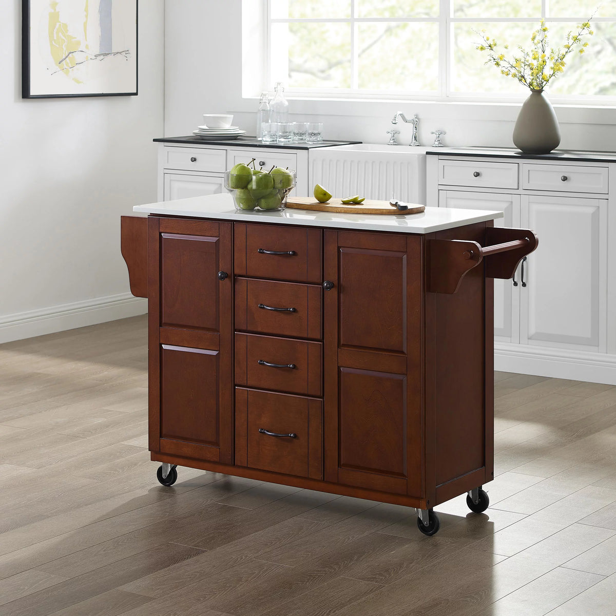 White Granite Top Kitchen Cart Y6369