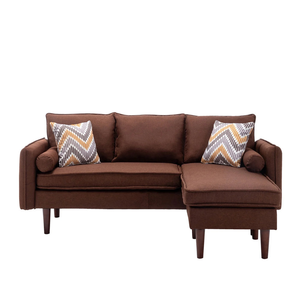Brown Sectional Sofa Chaise with USB Charger & Pillows H9755