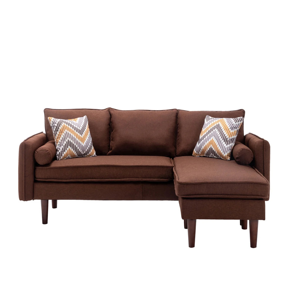 Brown Sectional Sofa Chaise with USB Charger & Pillows H9755