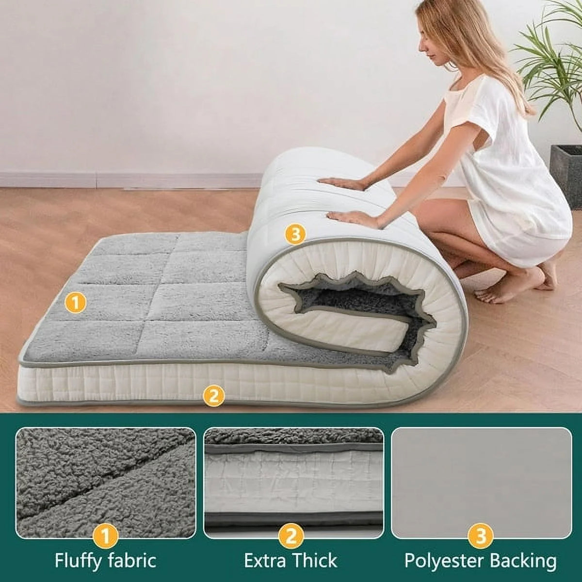 4" Thick Sherpa Fleece Folding Japanese Floor Mattress C87834