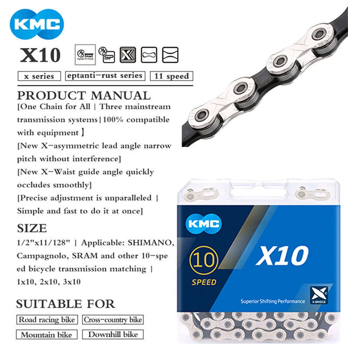 10 Speed Road Bike Chain 116 Links Quick Link S12992