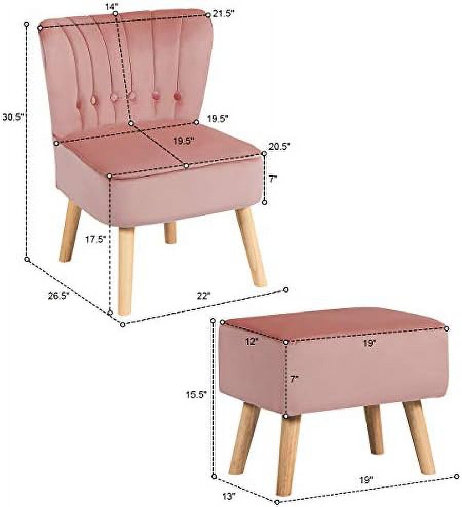 Tur Velvet Accent Chair Ottoman Set F3027