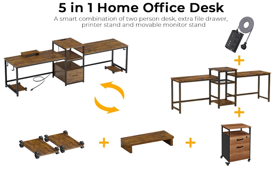 Brown Computer Desk with File Drawer and USB Port E648771