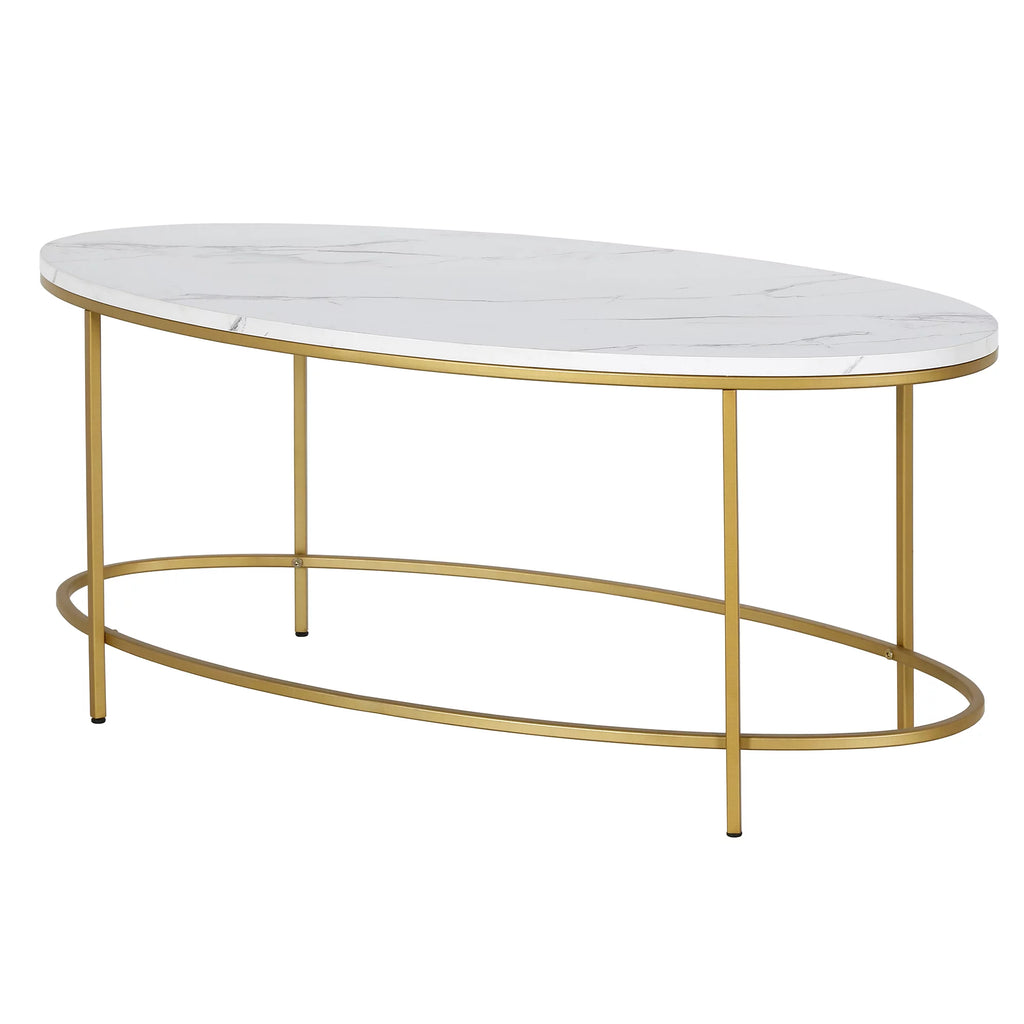 42" Wide Oval Coffee Table with Faux Marble Top H37309