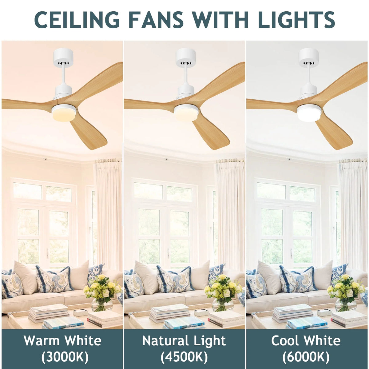 52'' White Ceiling Fan with Light and Remote Control Z6197