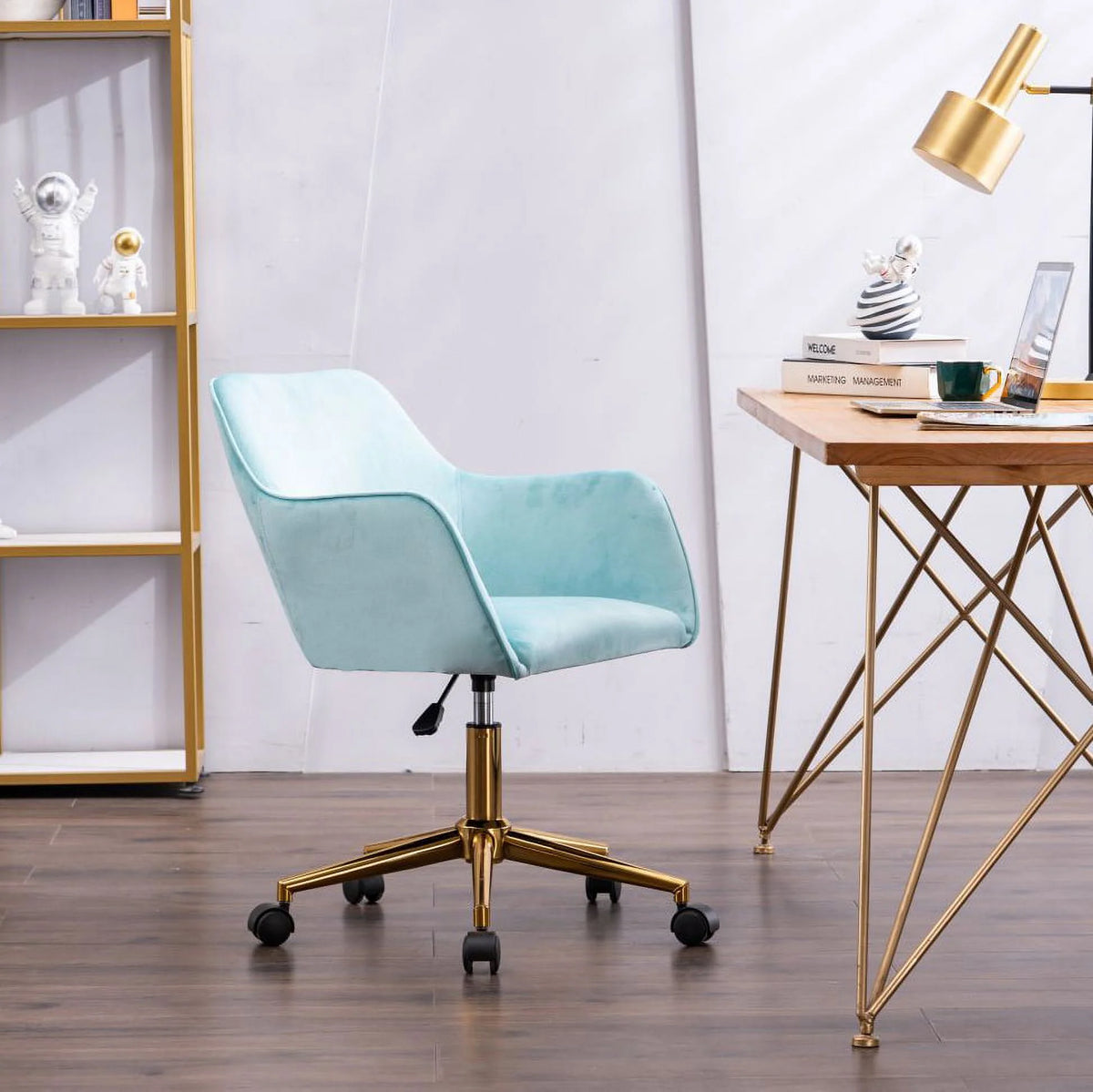 Light Blue Velvet Adjustable Height Office Chair V748124