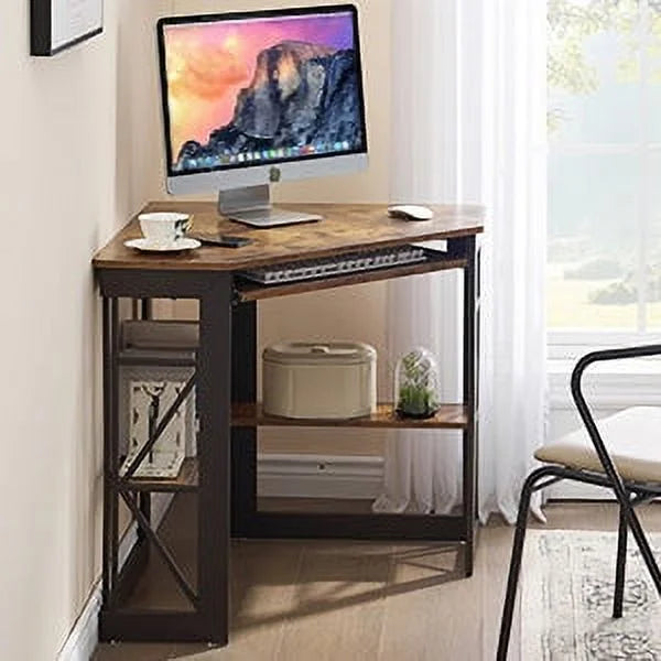Corner Computer Desk & Chair Set, Adjustable Height Ergonomic Office Chair with Keyboard Tray and Storage Shelf C9057