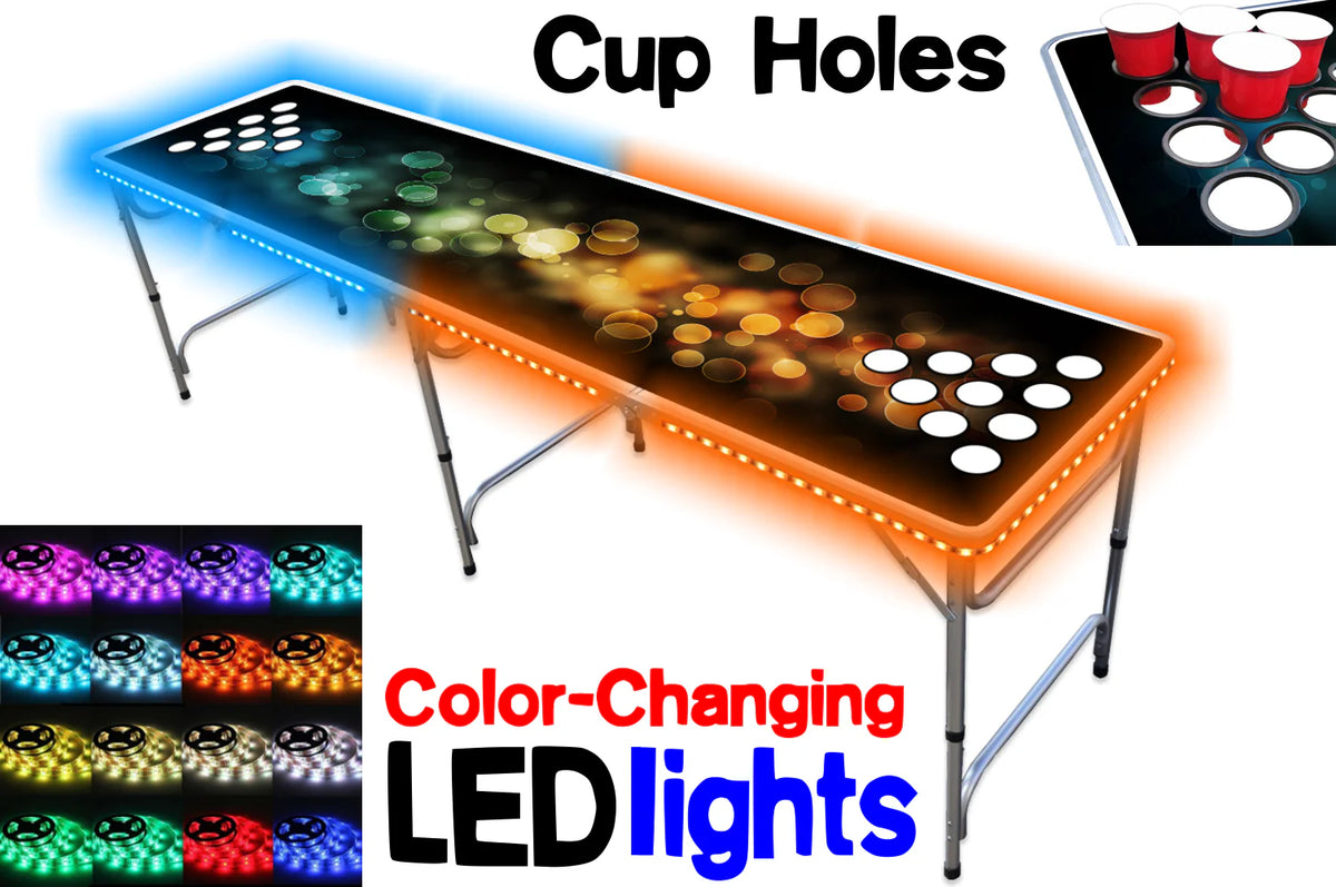 8-Foot Beer Pong Table with Cup Holes & LED Lights H261