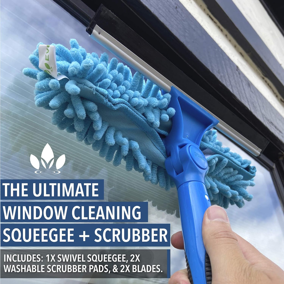 Swivel Squeegee and Microfiber Window Scrubber with Aluminum Extension Pole, 10-inch Blades Pack of 2 E4447