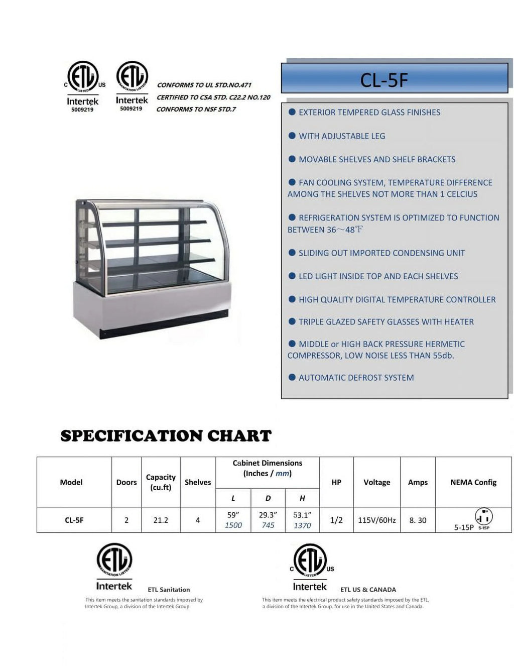 Commercial Refrigerated Bakery Display Cooler Case with Curve Glass X959808