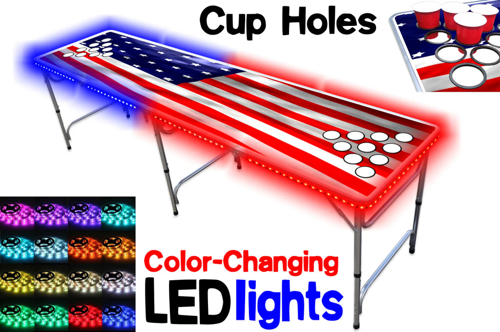 8-Foot Beer Pong Table with Cup Holes & LED Lights H261