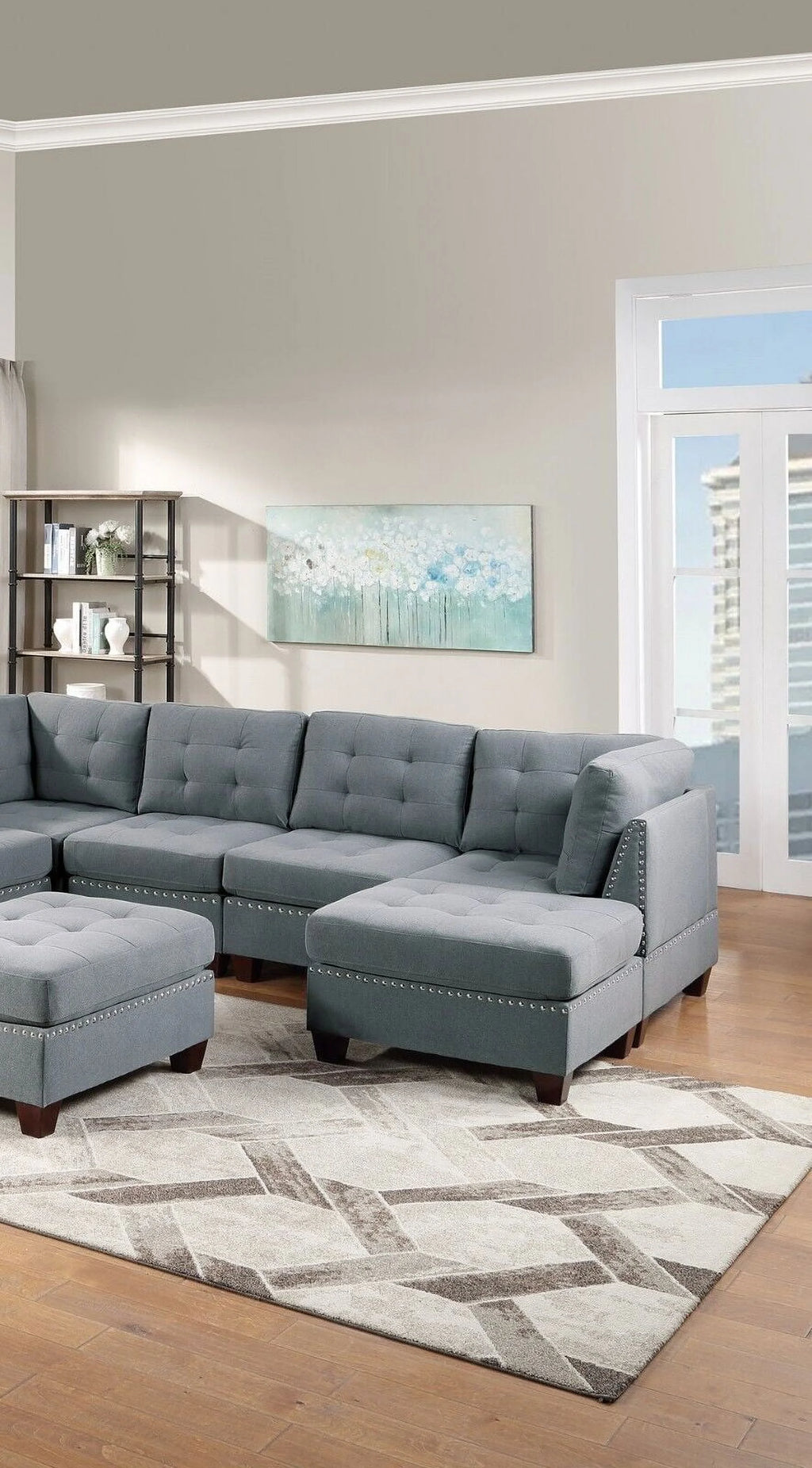 Gray Fabric Sectional Sofa Set 9pcs U57926