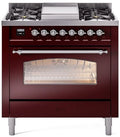 36 Dual Fuel Natural Gas Range in Burgundy with Chrome Trim U482