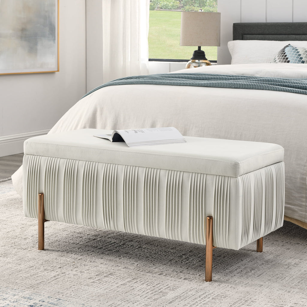 Beige Velvet Storage Bench F733809