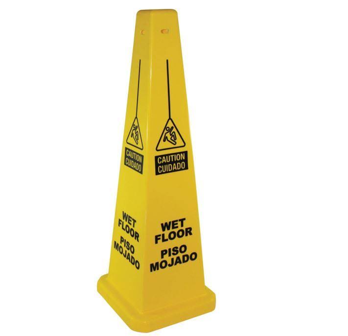 CAUTION Wet Floor Sign, Four Sided, Spanish/English, 36x22, Pkg QTY 5 Y2910