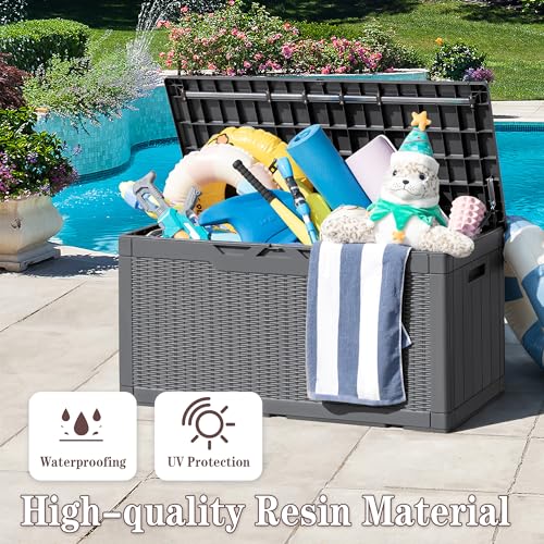 100 Gallon Resin Outdoor Storage Bench with Cushions G5012