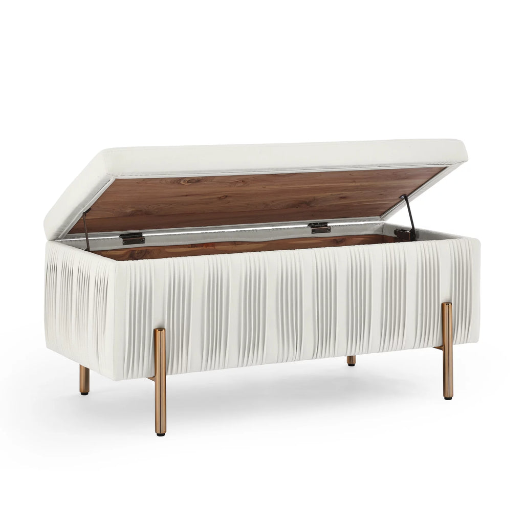 Beige Velvet Storage Bench F733809