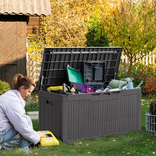100 Gallon Resin Outdoor Storage Bench with Cushions G5012