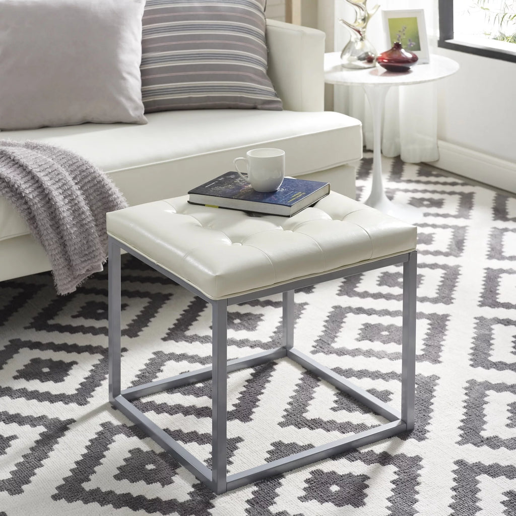 PU Leather Tufted Cube Ottoman with Metal Frame G8757