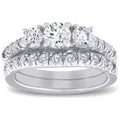 1 1/2 ct 3-Stone Diamond Engagement Ring Matching Wedding Band Set White Gold X2500