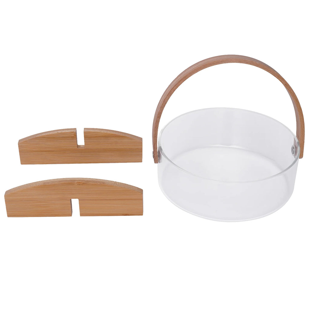 Clear Glass Fruit Serving Bowl with Wood Divider V56374