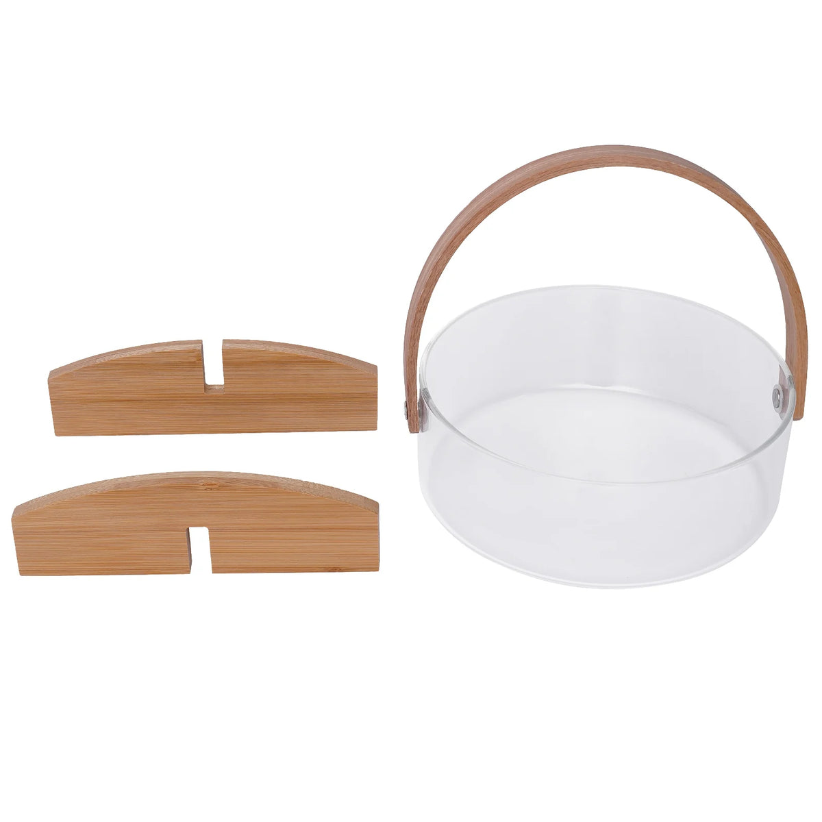 Clear Glass Fruit Serving Bowl with Wood Divider V56374