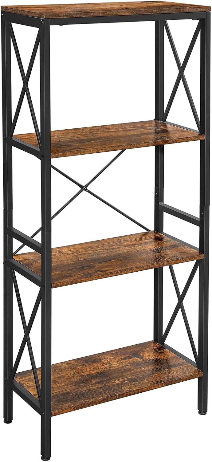 4 Tier Open Shelf Bookshelf with Steel Frame Rustic Brown and Black D946768