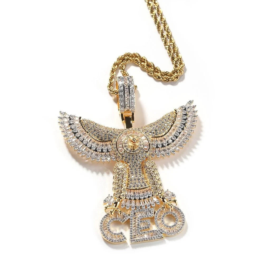 14K Gold Over Finish Simulated Diamond Eagle Charm Pendant Necklace Q49662