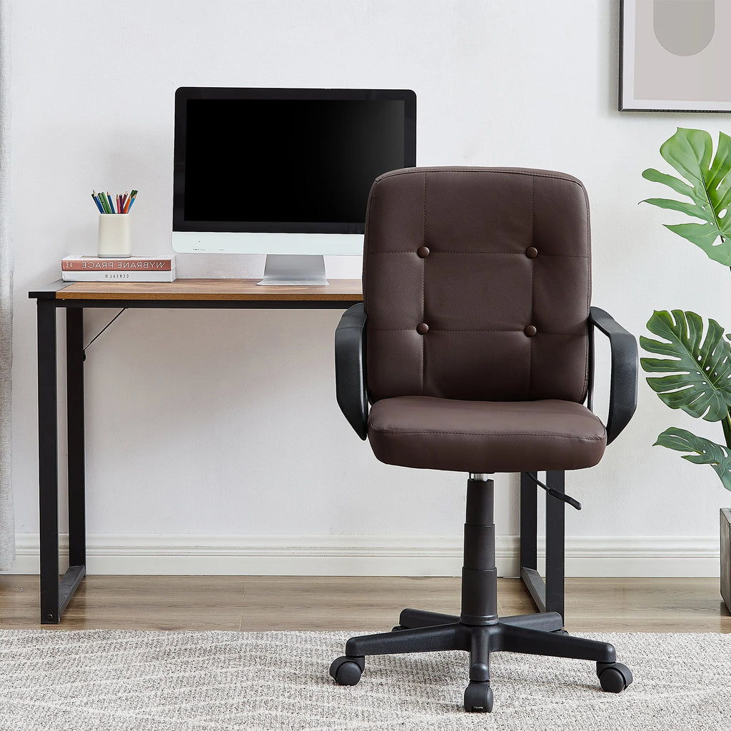 Corner Computer Desk & Chair Set, Adjustable Height Ergonomic Office Chair with Keyboard Tray and Storage Shelf C9057