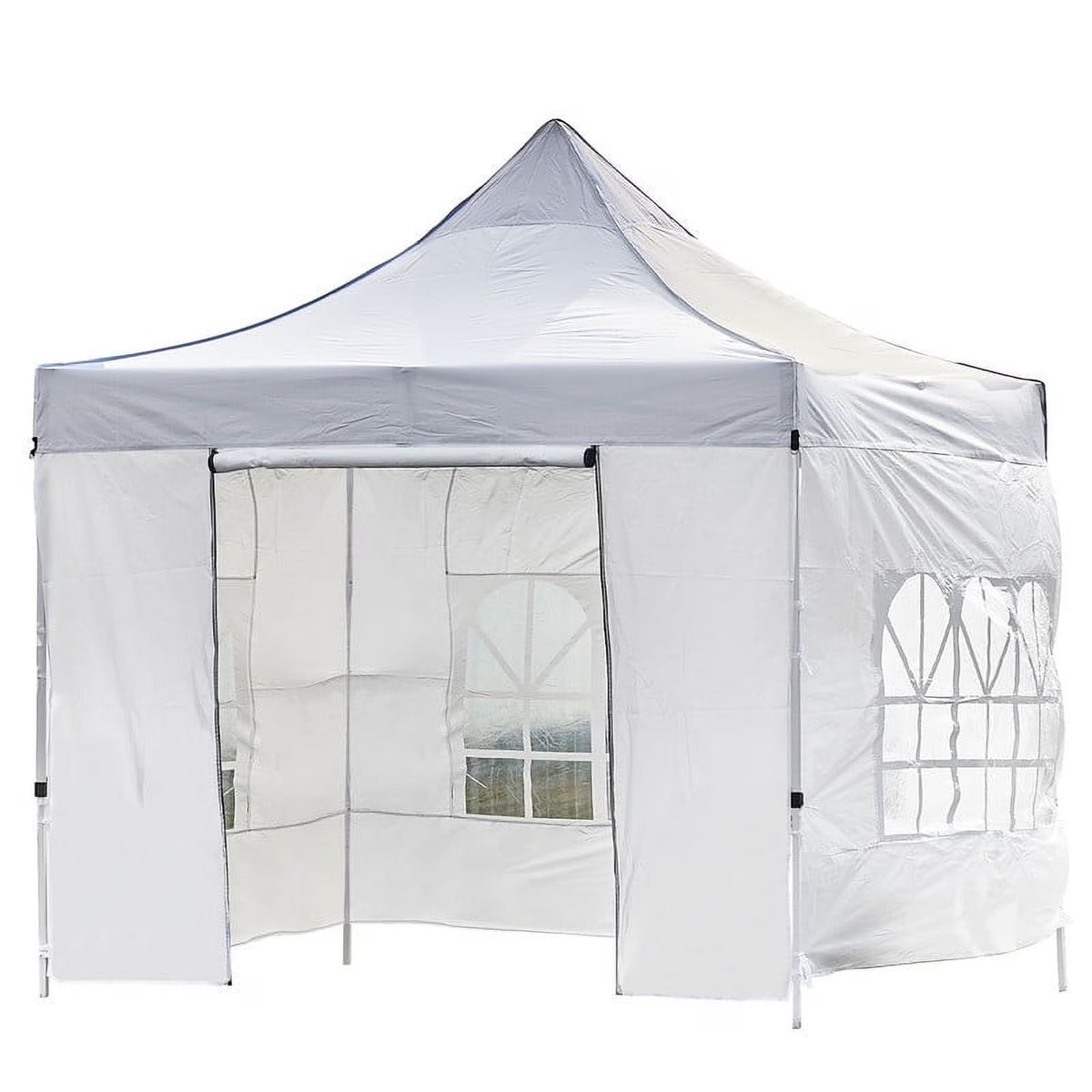 White 10x10ft Pop Up Gazebo with 4 Sidewalls 1 Door & 3 Windows I213546