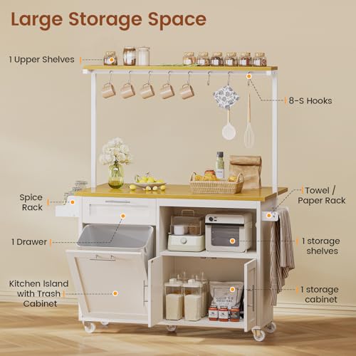 White Rolling Kitchen Island Table with Drop Leaf S56442