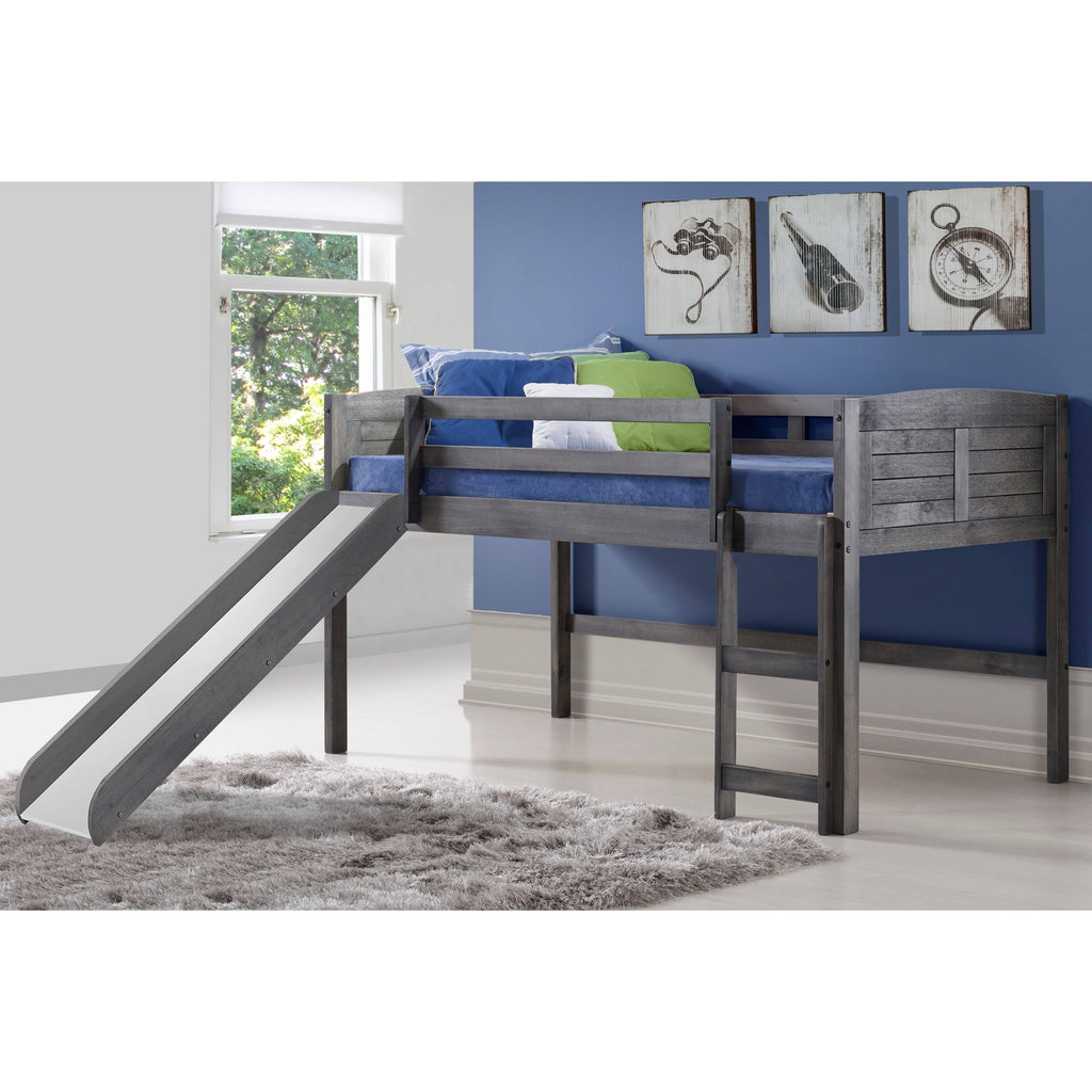Twin Louver Low Loft with Slide and Zebra Tent Kit in Antique Grey Finish S294186