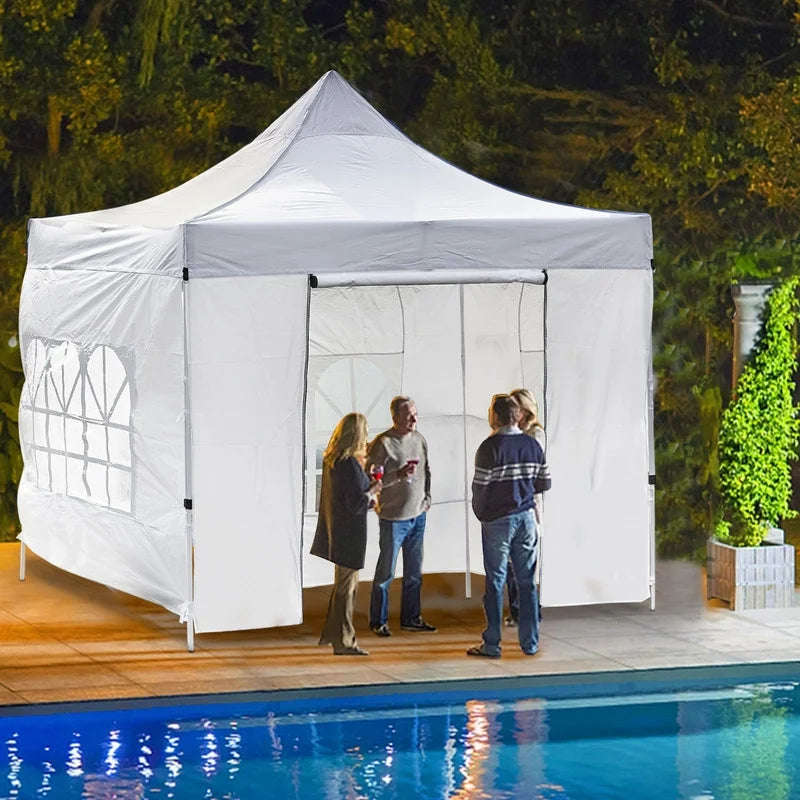 White 10x10ft Pop Up Gazebo with 4 Sidewalls 1 Door & 3 Windows I213546