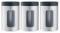 3-Piece Window Canister Set, 1.4-Liter, Matte Steel with Black Lid R171