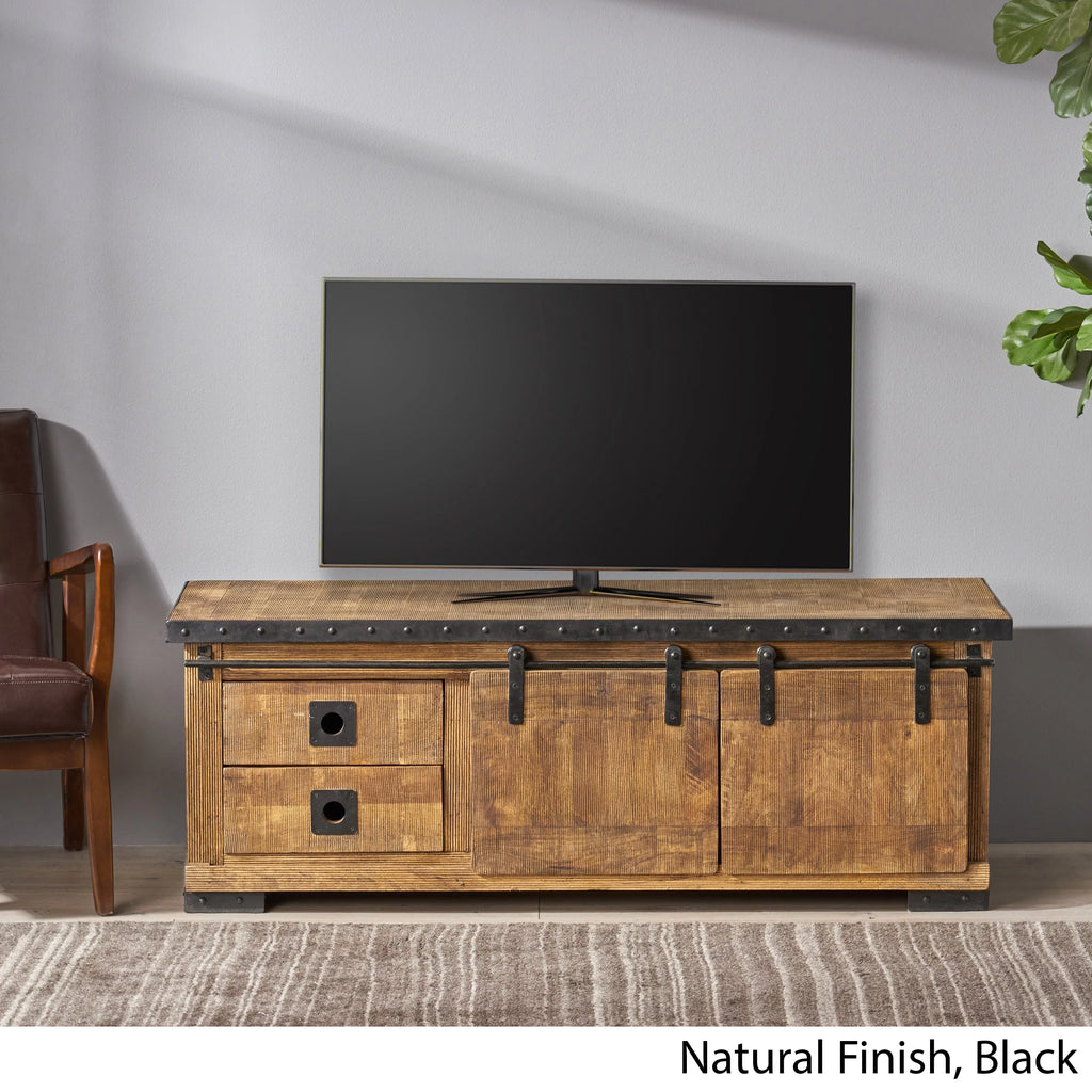 Natural and Black Mango Wood TV Stand H51356