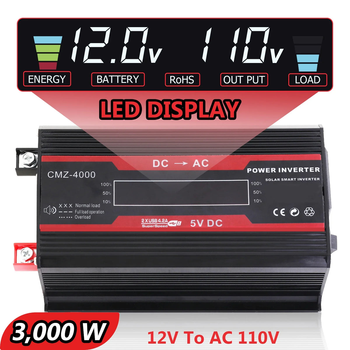3000W Car Power Inverter 12v DC to 110v AC H355