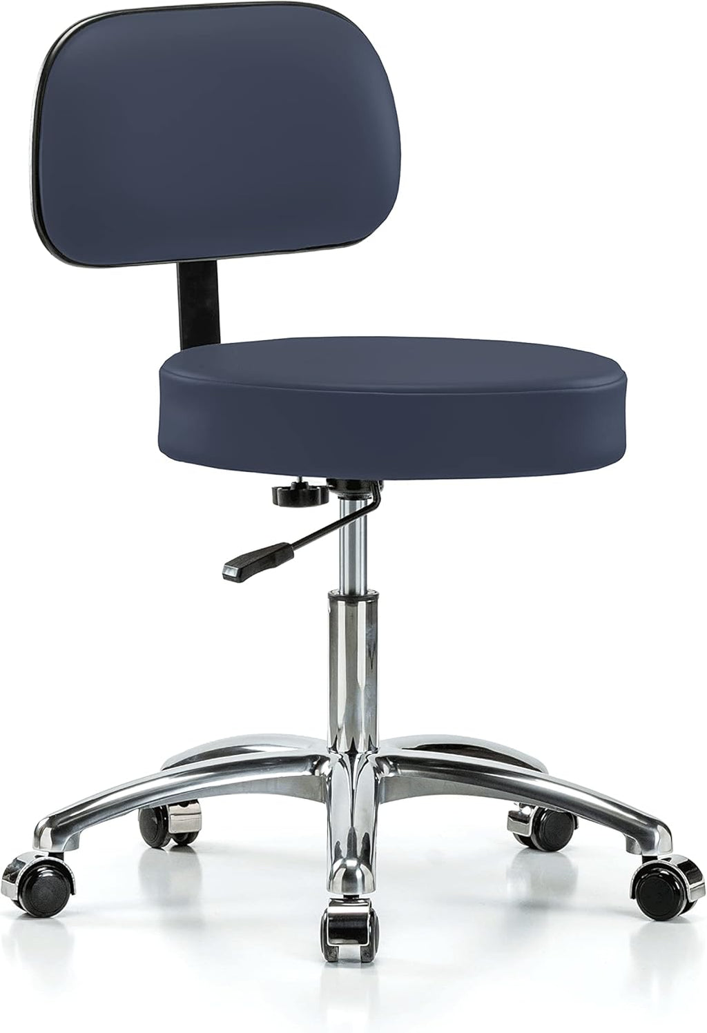 Chrome Rolling Height Adjustable Exam Stool with Back and Footring (Cinder Fabric) K365